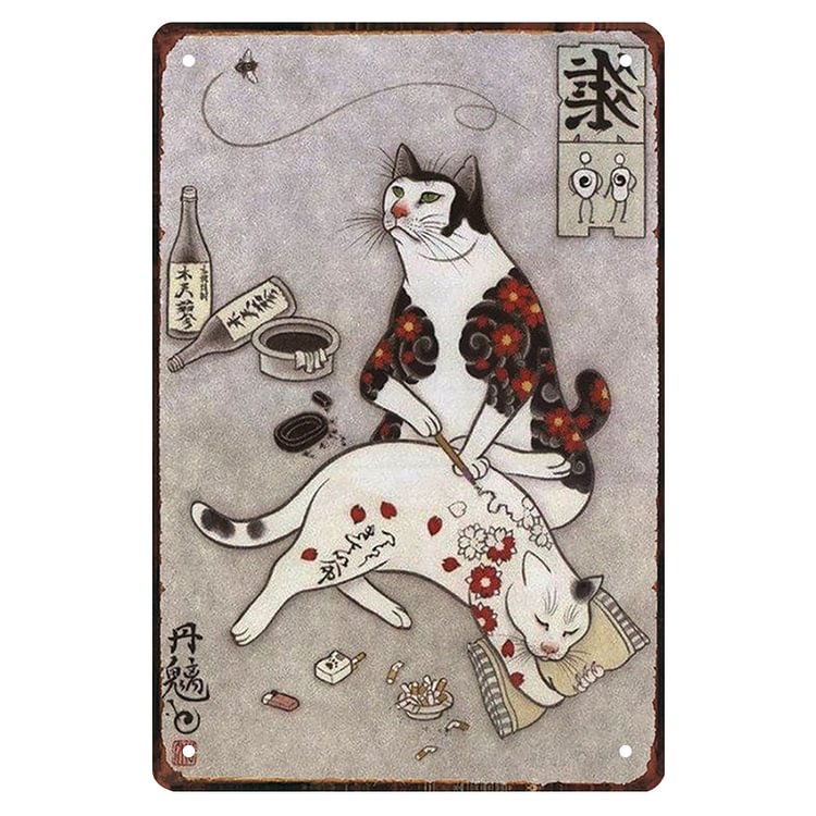Japanese Cats Painting - Vintage Tin Signs/Wooden Signs - 7.9x11.8in & 11.8x15.7in