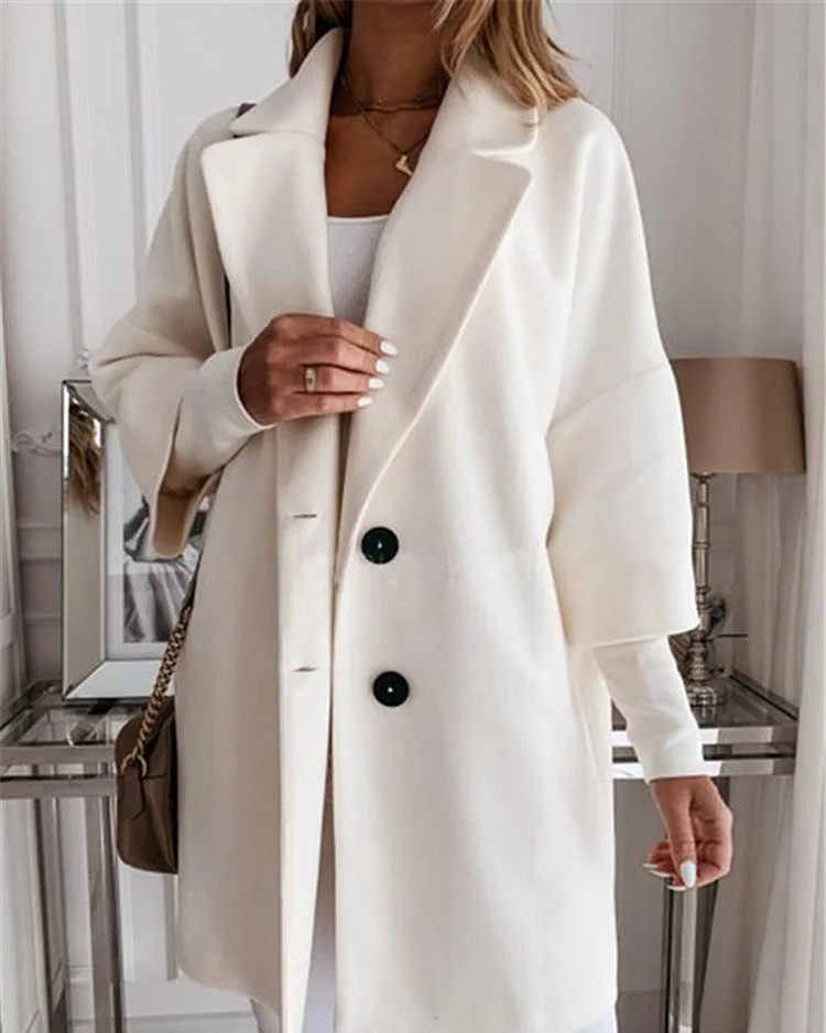 Mid-length Over-the-knee Lapel Woolen Coat