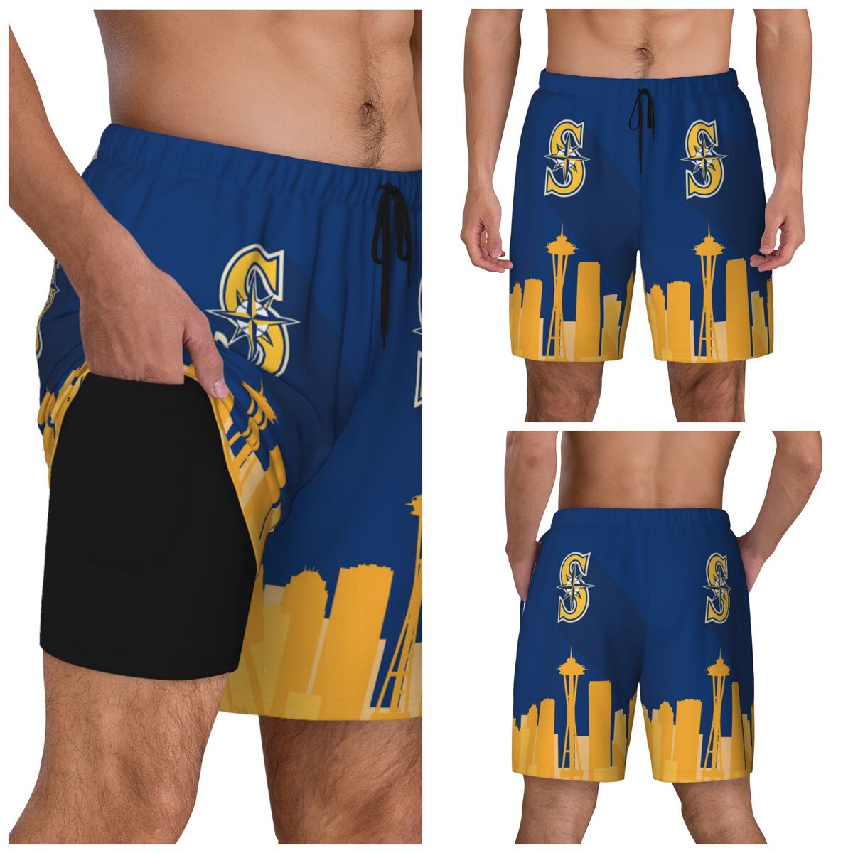 Seattle Mariners Art Logo Men's Swim Trunks with Compression Liner
