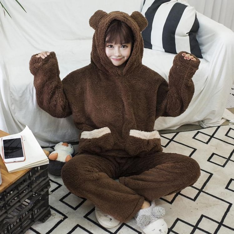 Brown/Beige Cute Warming Bear Pajamas Set SP1711244