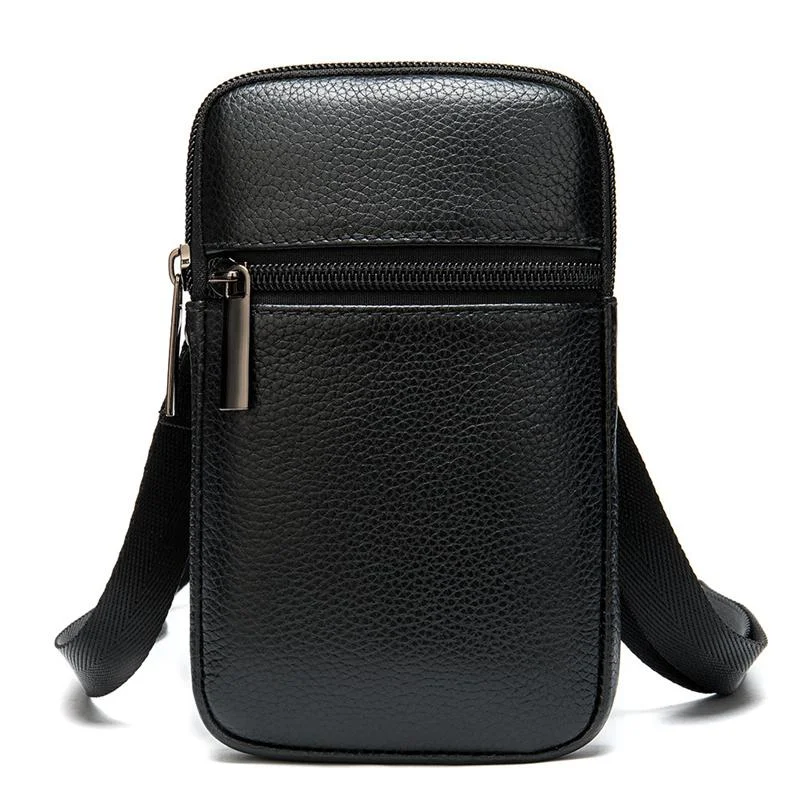 Men's Soft Leather Crossbody Bag Mini Shoulder Bag Waist Bag