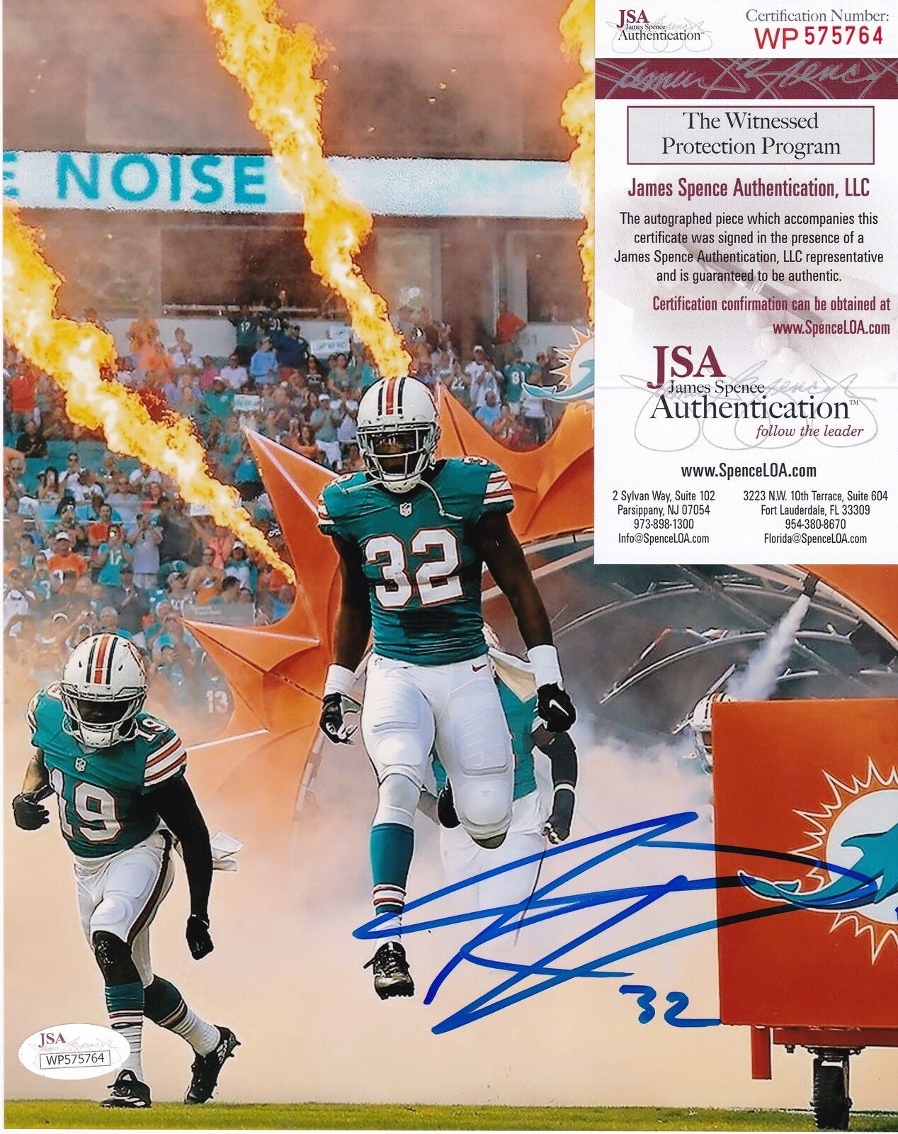 KENYAN DRAKE MIAMI DOLPHINS JSA AUTHENTICATED ACTION SIGNED 8x10