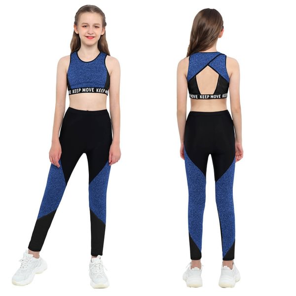 Kids Yoga Tracksuits Clothing Set Girls Workout Fitness Running Sports Suit Sleeveless Hollow Back Sports Top+Leggings Pants Set