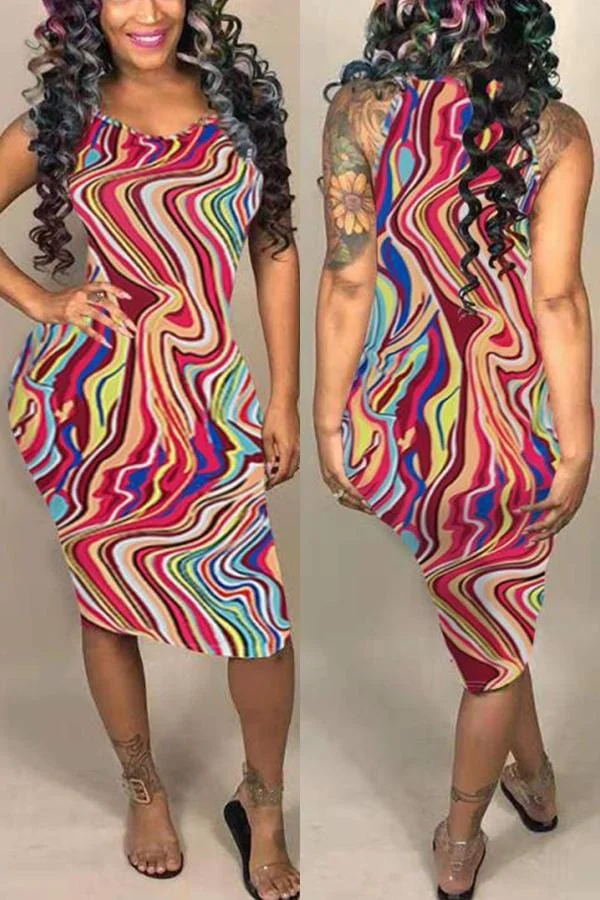 Sexy Fashion Print Tight Dress