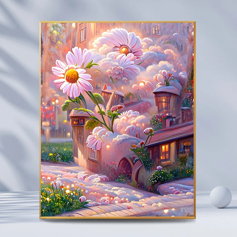 Diamond Painting - Full Round Drill - Pink Flower(30*40 - 40*50cm)