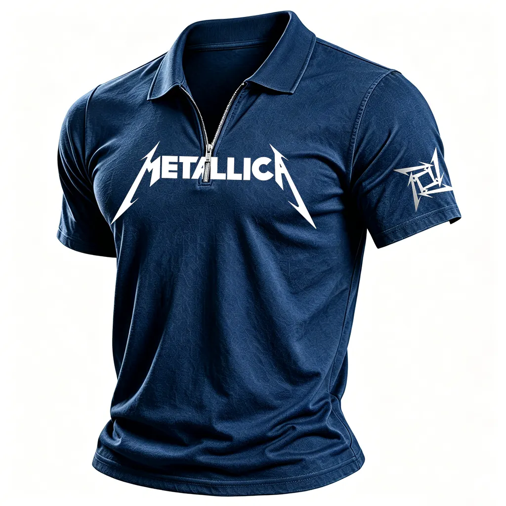 Men's Poly Blend Zip-Up Polo Shirt With Metal   Logo
