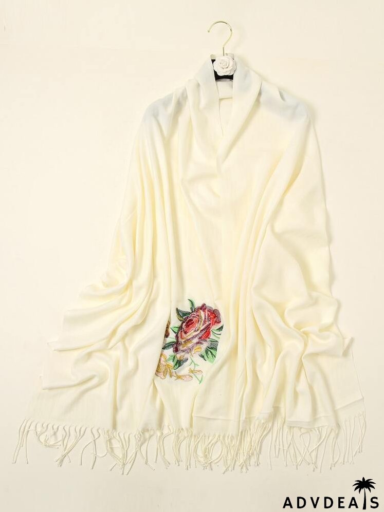 Flower Embroidered Scarf