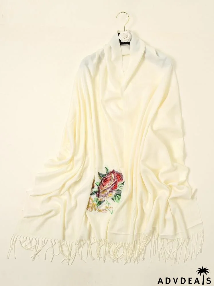 Flower Embroidered Scarf
