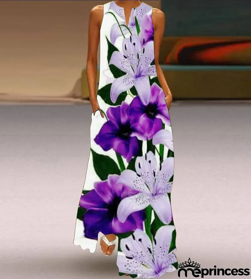 Summer women's sleeveless dress v-neck printed face dress