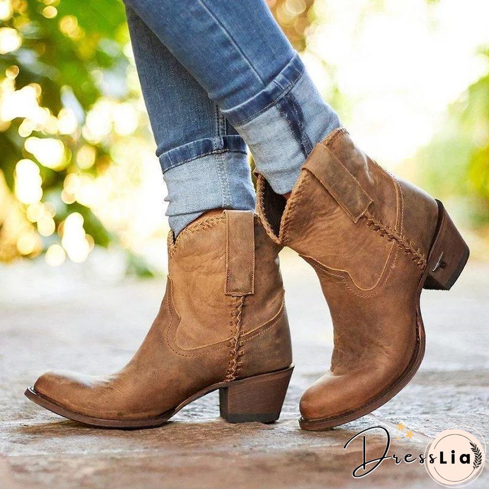 Pointed Toe Chunky Heel Ankle Women Boots