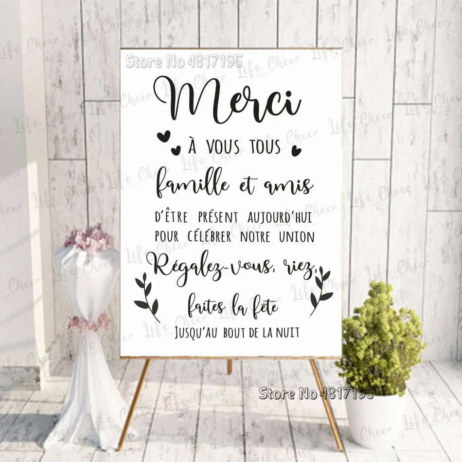 Wedding Board Vinyl Decals Merci To Family And Friends Mirror Wall Sticker Wedding Dancing Floor D&eacute;cor Enjoy Party Sign Murals