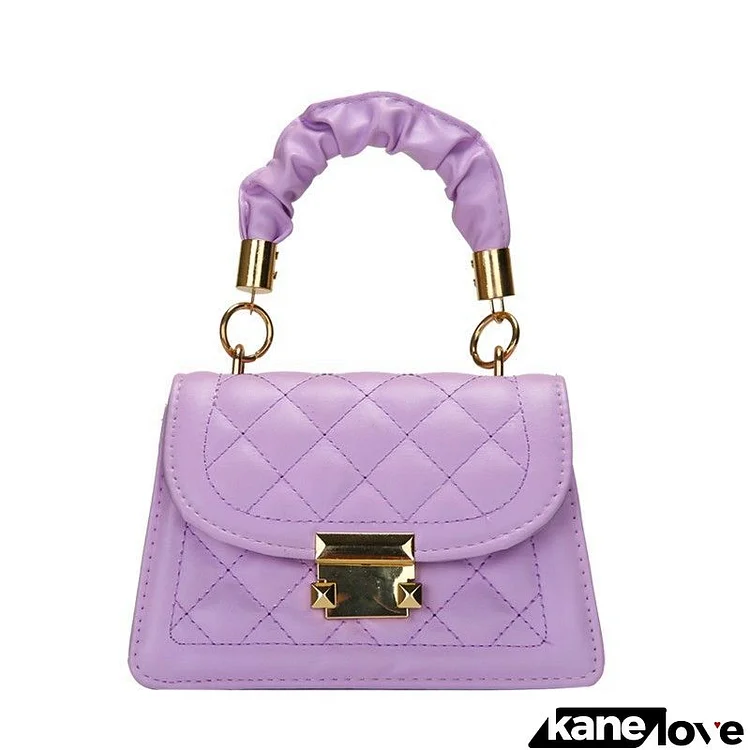 Women Vintage Chain Design Solid Color Quilted Shoulder Handle Bag