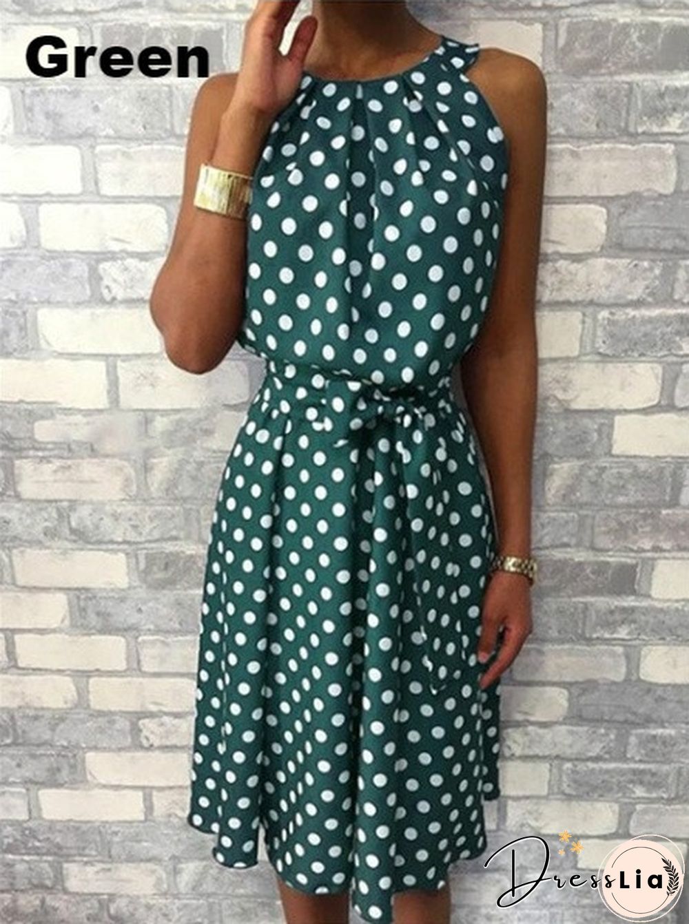 New Fashion Women Round Neck Summer Polka Dot Printed Sleeveless Dress Ladies Casual Mid-length Plus Size Dress