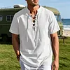 Men's Retro Vacation-Style V-Neck Lace-Up Short-Sleeve Henley Shirt by Inlyline