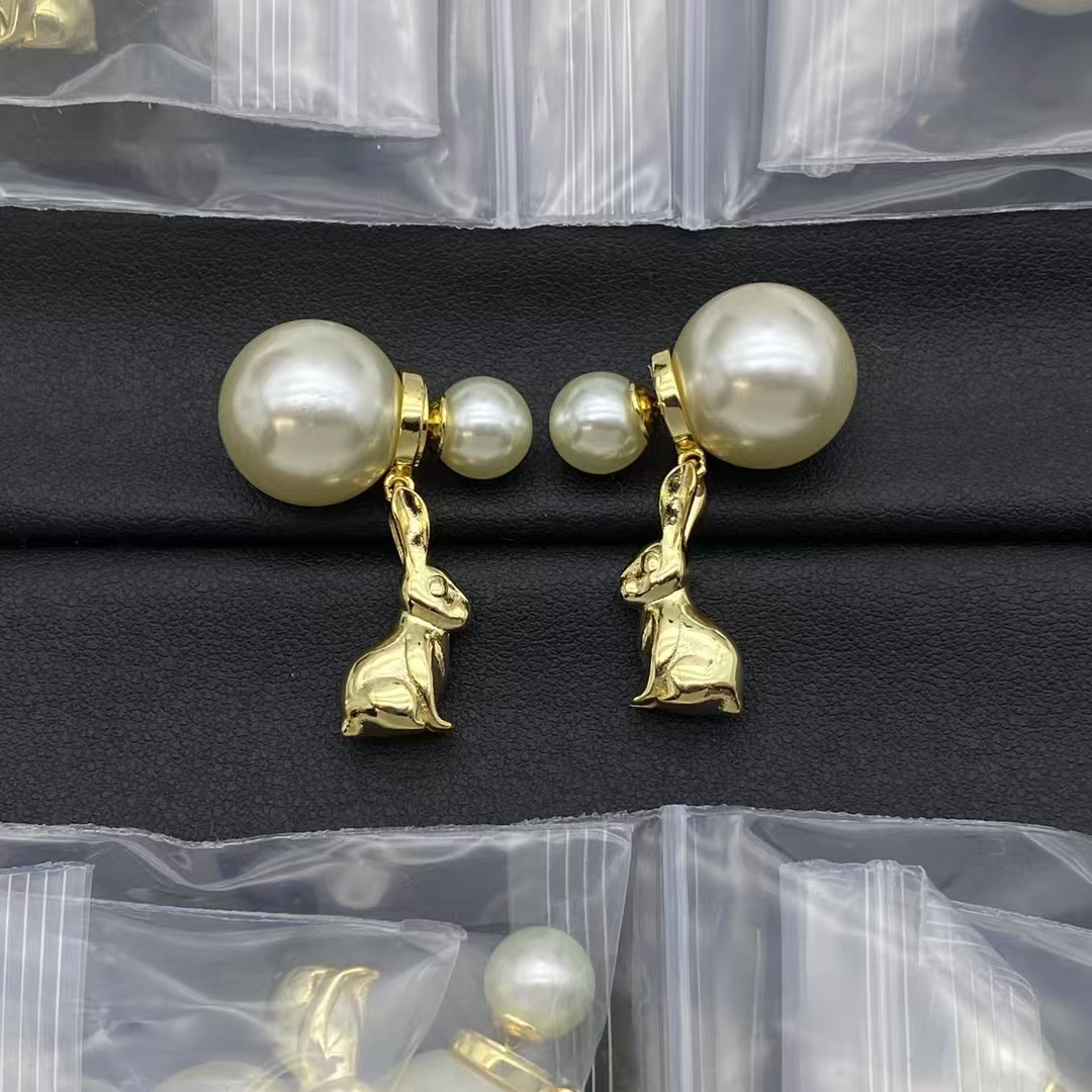 Dior Pearl Earrings with Rabbit Dangle