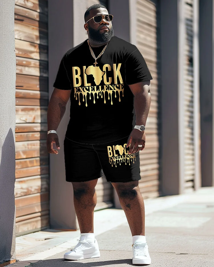 Men's Plus Size Juneteenth Black History Month Print T-Shirt Shorts Suit