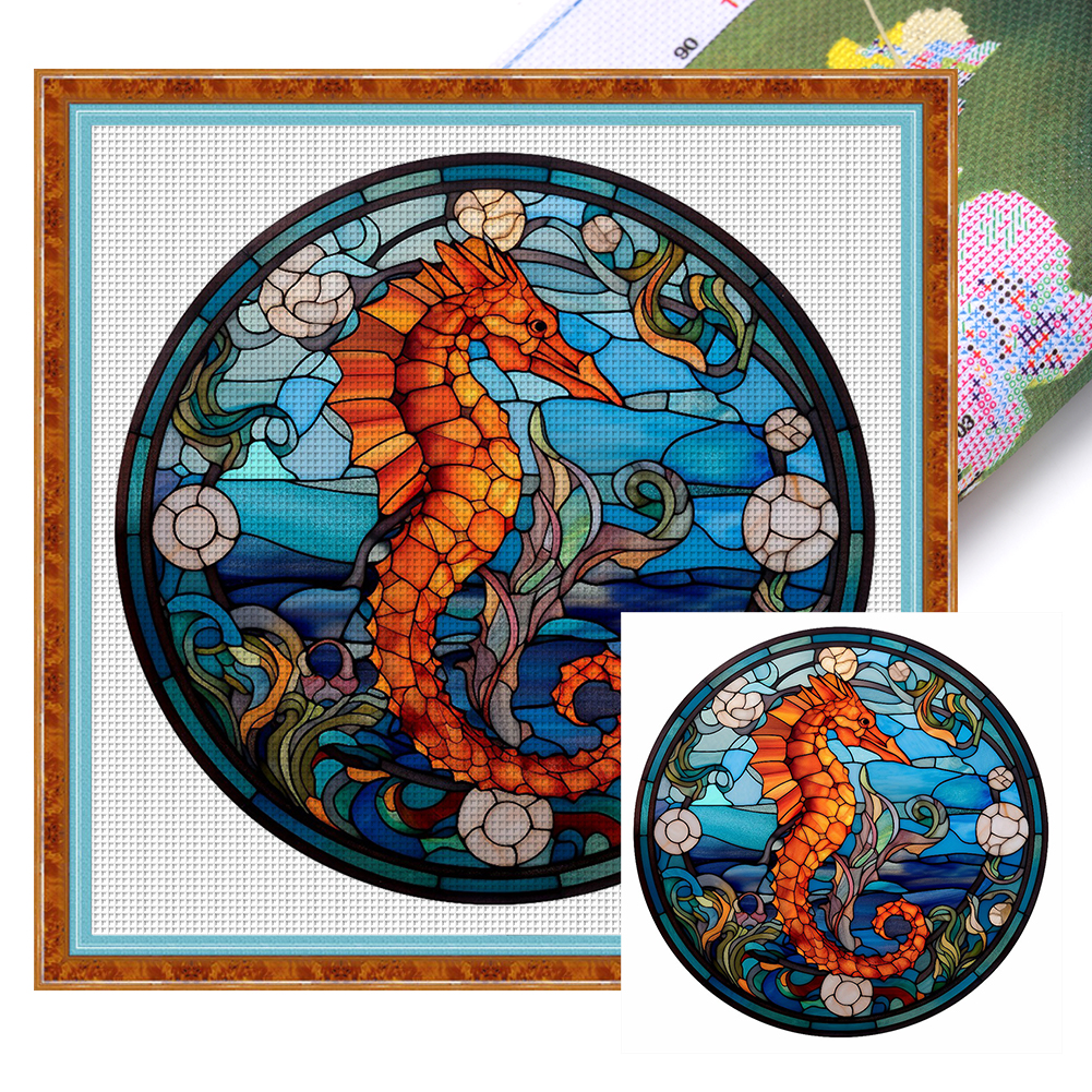 Glass Painting - Seahorse Full 18CT Pre-stamped Washable Canvas(20*20cm) Cross Stitch