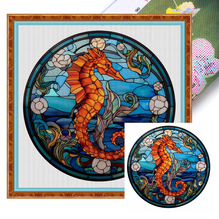 Glass Art- Seahorse 18CT Stamped Cross Stitch 20*20CM
