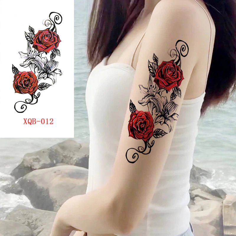 Gingf Women Tattoo Sticker Lotus Flower Tattoos Body Art Waist Arm Sleeve Chest Fake Tattoo for Girls Tattoo Temporary Waterproof