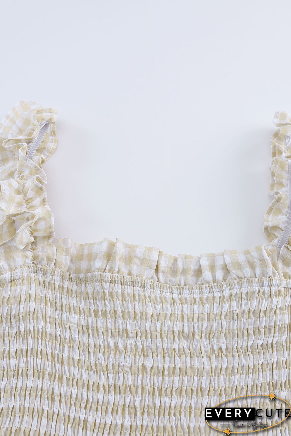 Khaki Plaid Ruffled Sleeve Smocked Maxi Dress