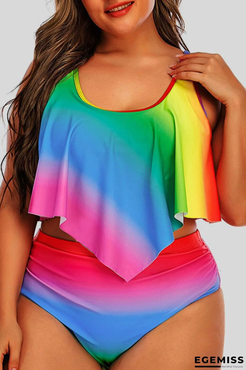 Colour Fashion Sexy Print Backless O Neck Plus Size Swimwear | EGEMISS