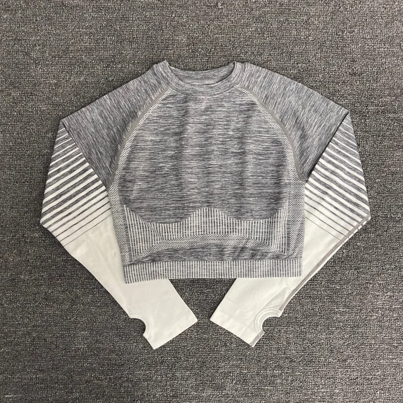 Seamless Outdoor Two Piece Set Women Long Sleeve Crop Top Sport Leggings Tracksuit Fitness Gym Suits For Women