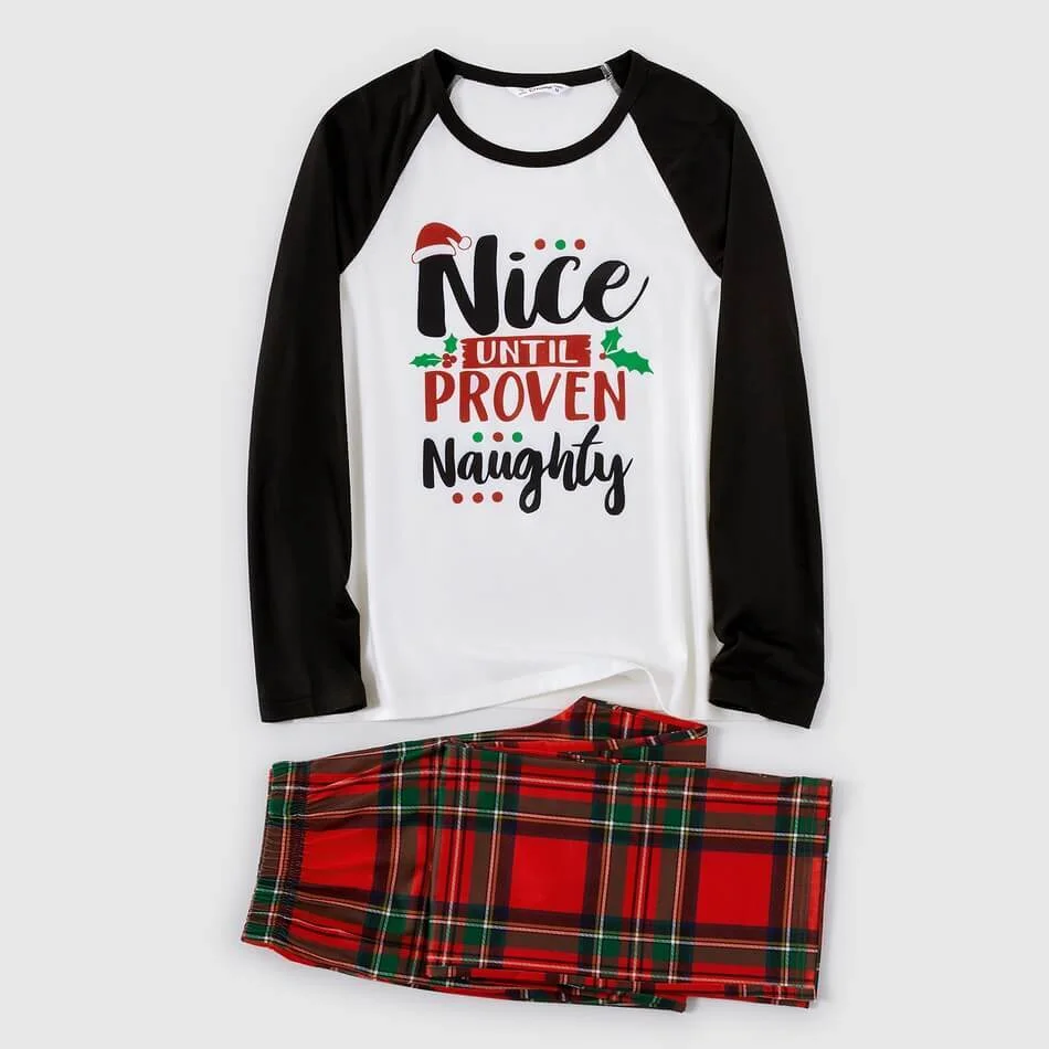 Christmas Letter Contrast top and Buffalo Plaid Pants Family Matching Pajamas Sets
