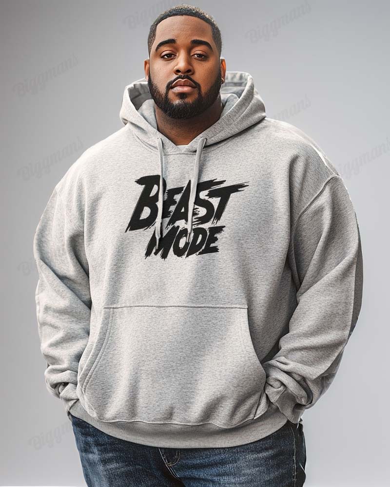Cotton Material - Beast Mode Letter Printing Big Men's Loose Hoodie