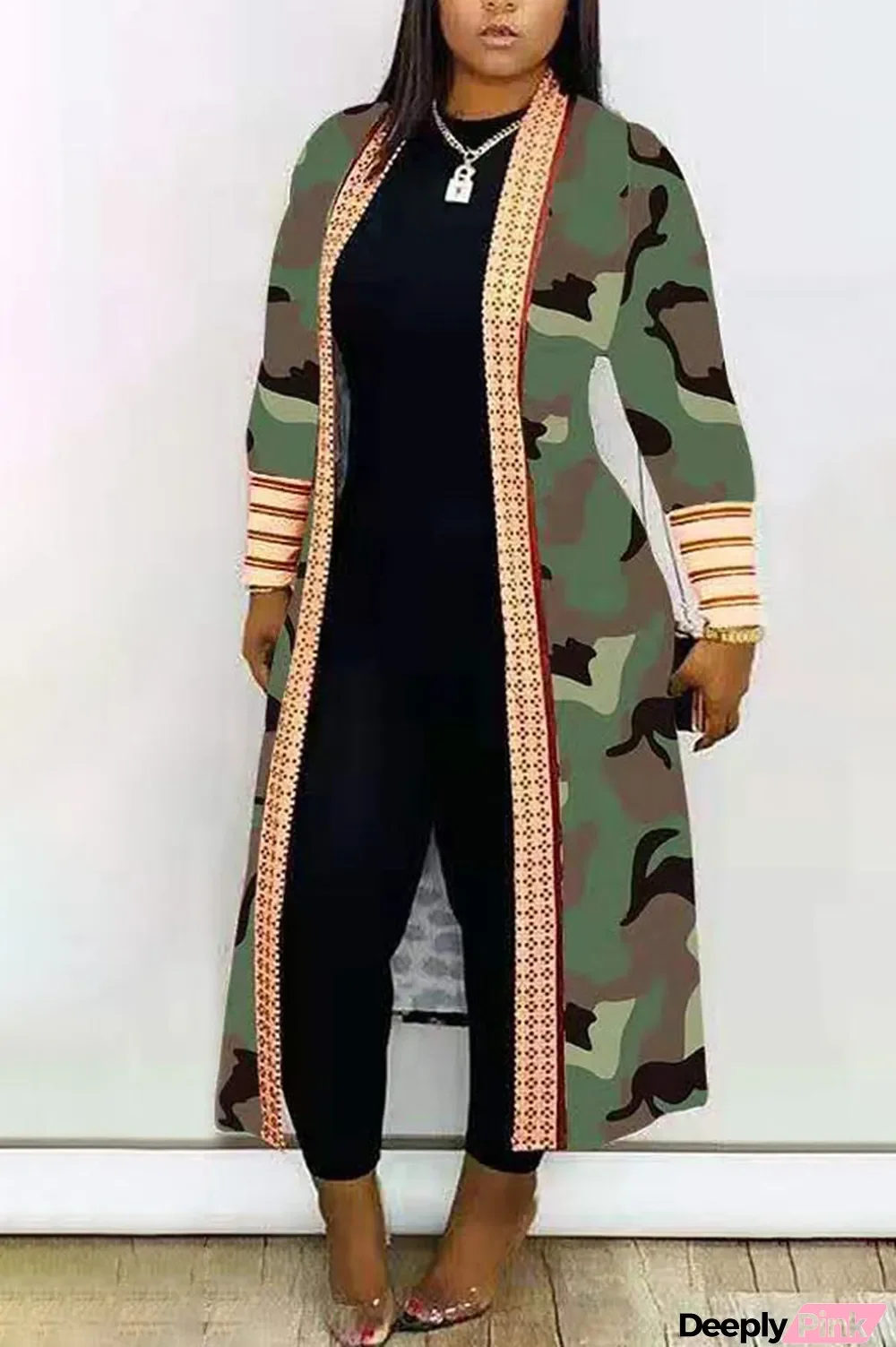 Camouflage cardigan Leopard Print Camouflage Lips Print Print Long Sleeve Outerwear