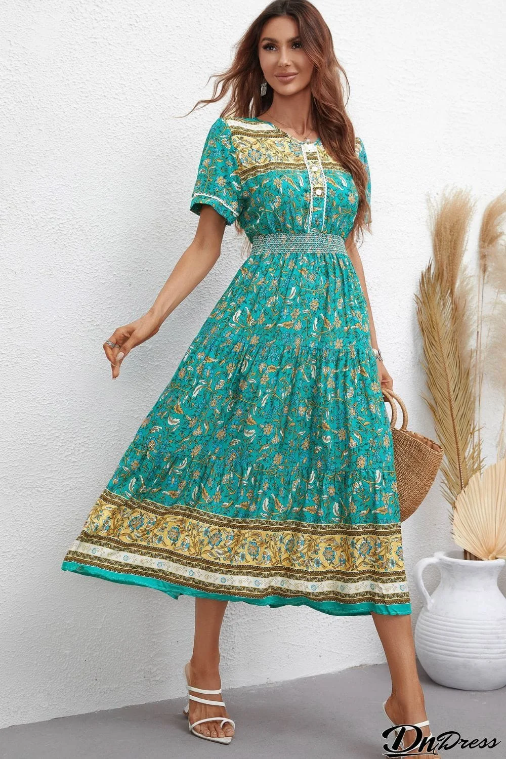 Bohemian Short Sleeve Midi Dress
