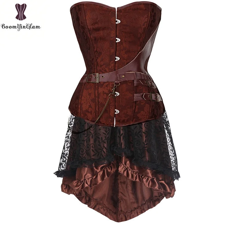 Plus Size Victorian Asymmetrical Ruffled Satin Lace Trim Gothic Skirts Women Corset Vintage Steampunk Skirt 937#