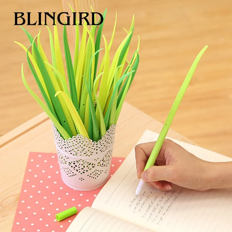 5 Pcs Reed Plant Gel Pen Green Grass Gel Pen Blade Grass Cutting Decoration Stationery Office Supplies School Writing Pen