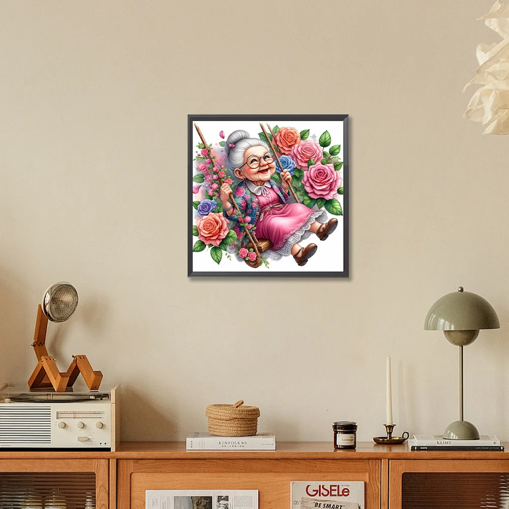 Diamond Painting - Full Round Drill - Swing Old Lady(Canvas|30*30cm)