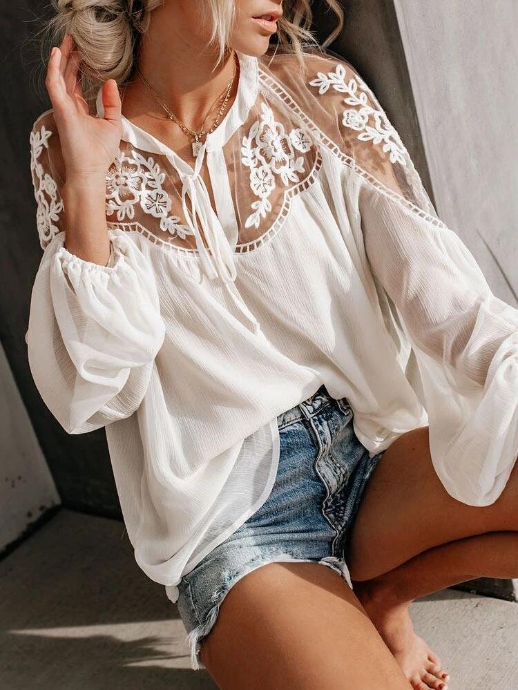 Loose V-neck Sexy Lace Shirt