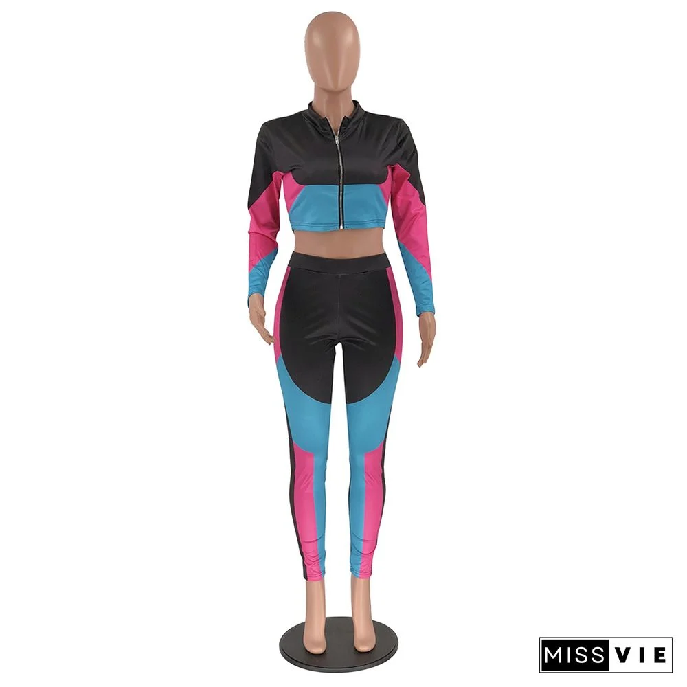 Hot-selling Color Block Mosaic Printing Leisure Two-piece Set