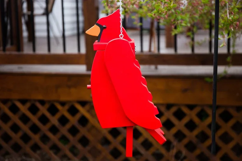 🐦Hand Painted Solid Wood Cardinal Birdhouse 