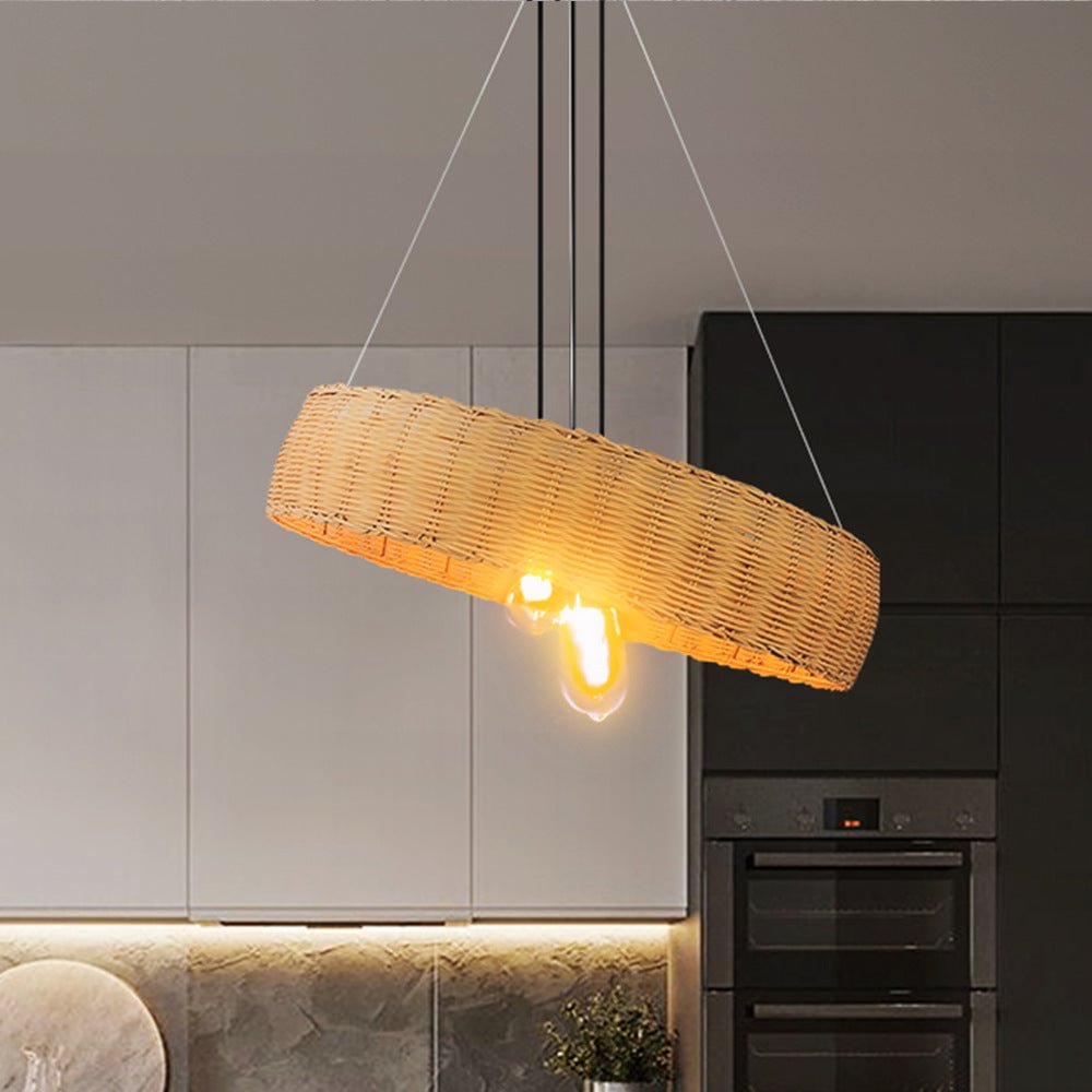 Retro Rattan Circle Lampshade Pendant Light