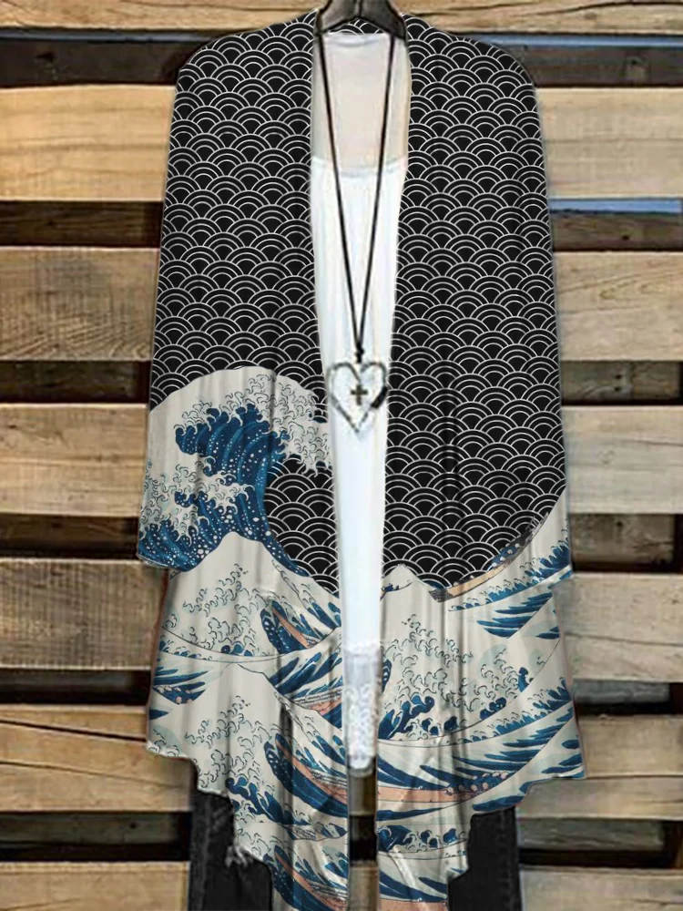 The Great Wave off Kanagawa Japanese Art Flowy Cardigan