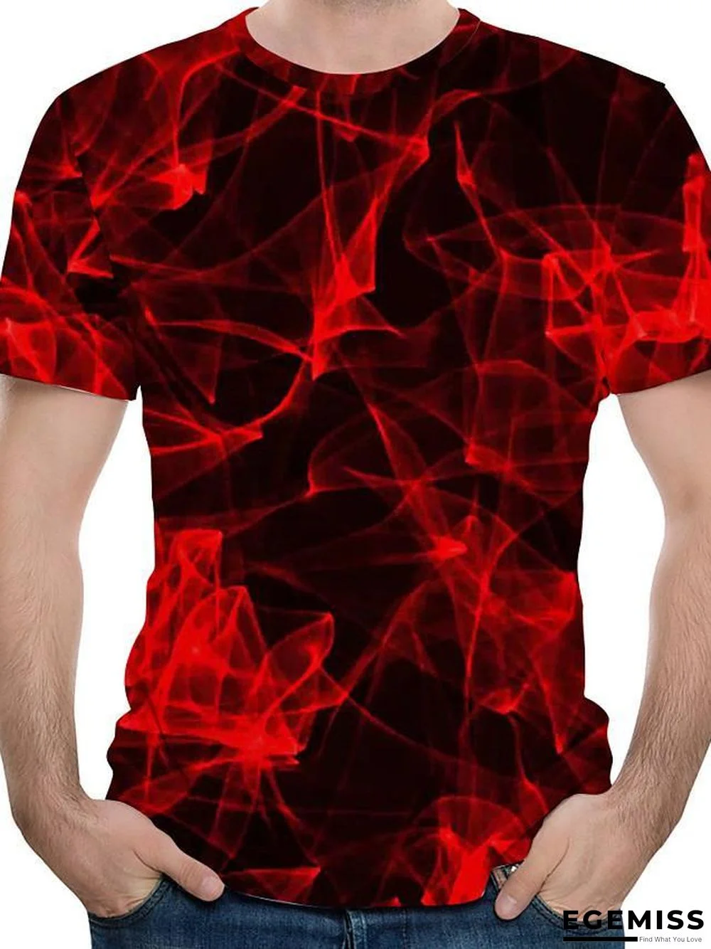 Men's Abstract Graphic T-shirt Round Neck Red | EGEMISS