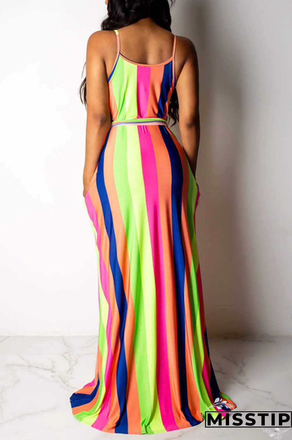Multicolor Fashion Sexy Striped Printing Loose Dress