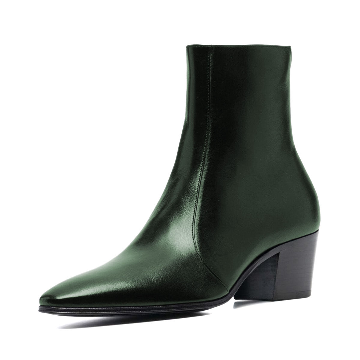 Dark Green Almond Toe Chunky Heel Side Zipper Short Boots for Women Nicepairs