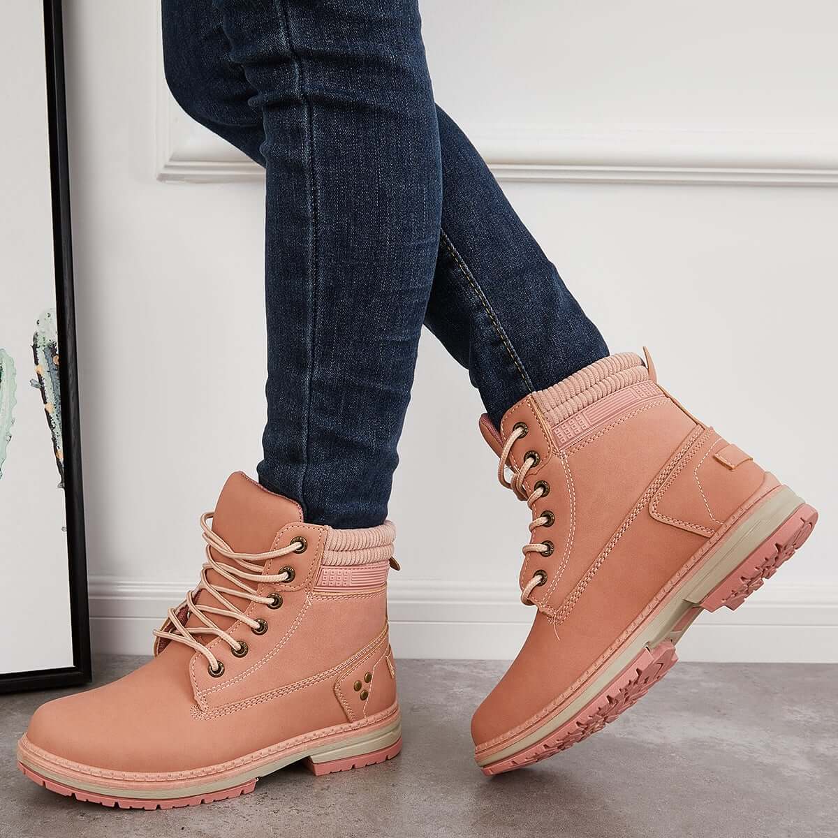 Women Hiking Combat Boots Waterproof Ankle Work Boots Classic Non Slip