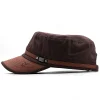 Men's Flat-top Leather Peaked Cap Military Cap Casual Sun Hat by Inlyline
