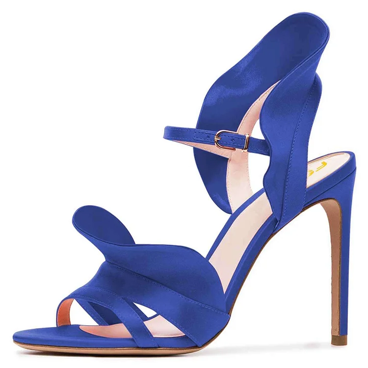 Royal Blue Heels Satin Open Toe Wedding High Heel Sandals |FSJ Shoes