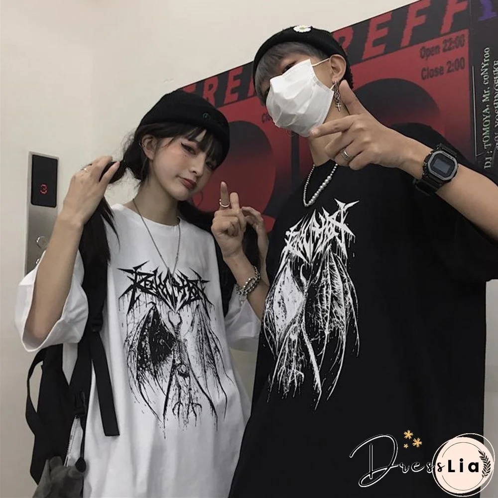 Gothic T Shirt Couple Clothes Skeleton Graphic Tshirt For Woman Crew Neck Tops Short Sleeve Tee Anime Harajuku Clothing