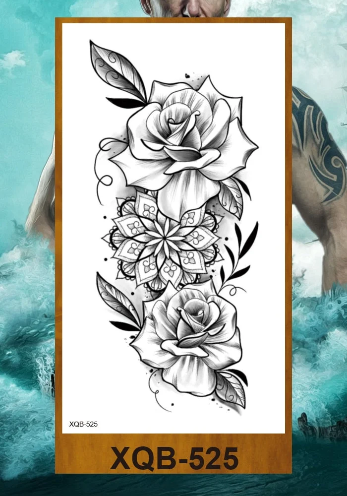Temporary Tattoo Stickers Women Girl Arm Buttocks Chest Art Fake Tatoo Flowers Chain Body Makeup Waterproof Lily Chrysanthemum