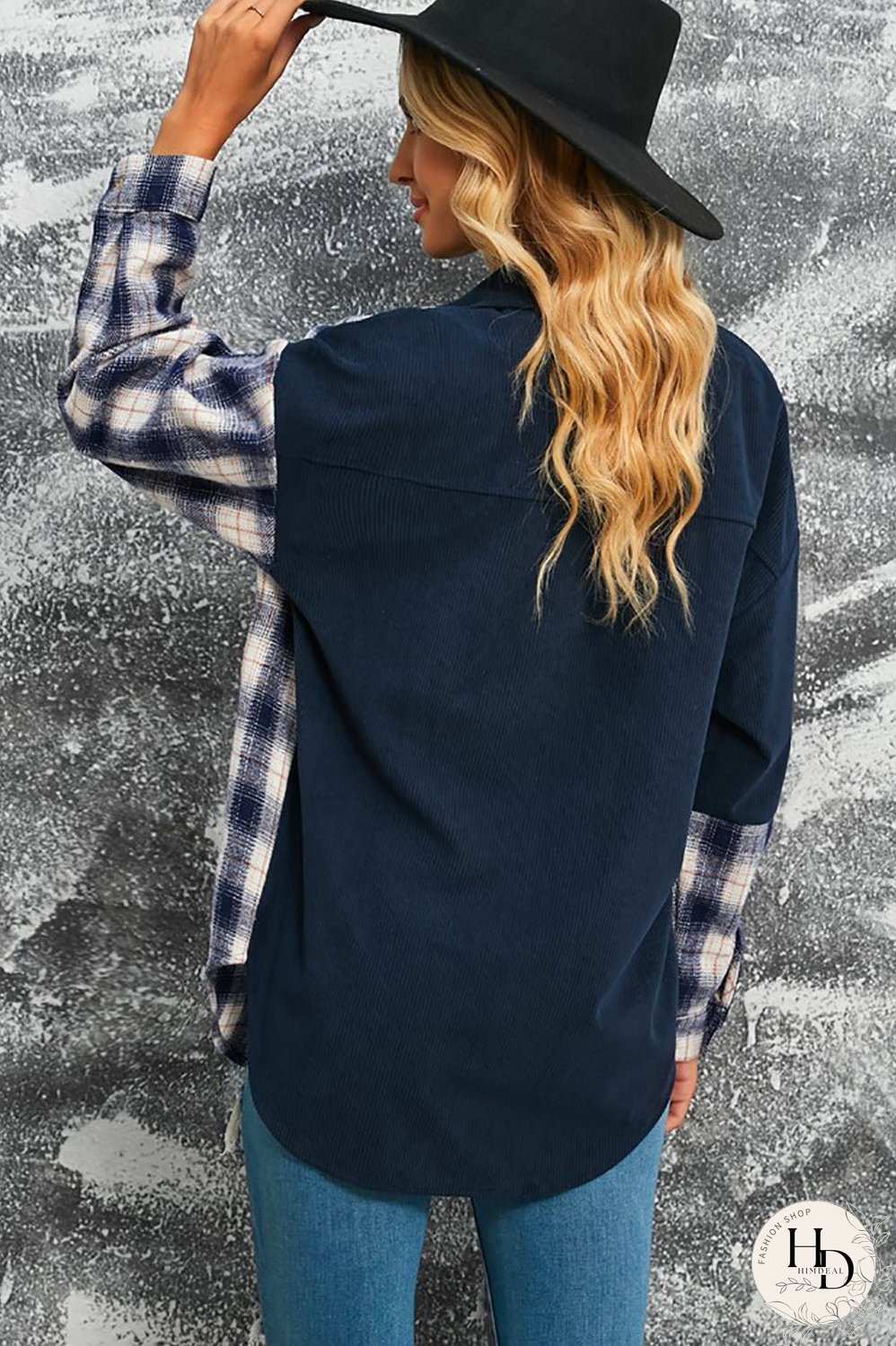 Double Take Plaid Color Block Dropped Shoulder Corduroy Shacket
