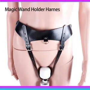 BDSM Forced Orgasm,Butt Plug Harness, strap-on wand retainer, leather vibrating  panties,vibrator, SM bondage chastity sex toy, adjustable