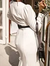 Fashion Simple Round-Neck Long Sleeve Belted Falbala Urban Midi Dress