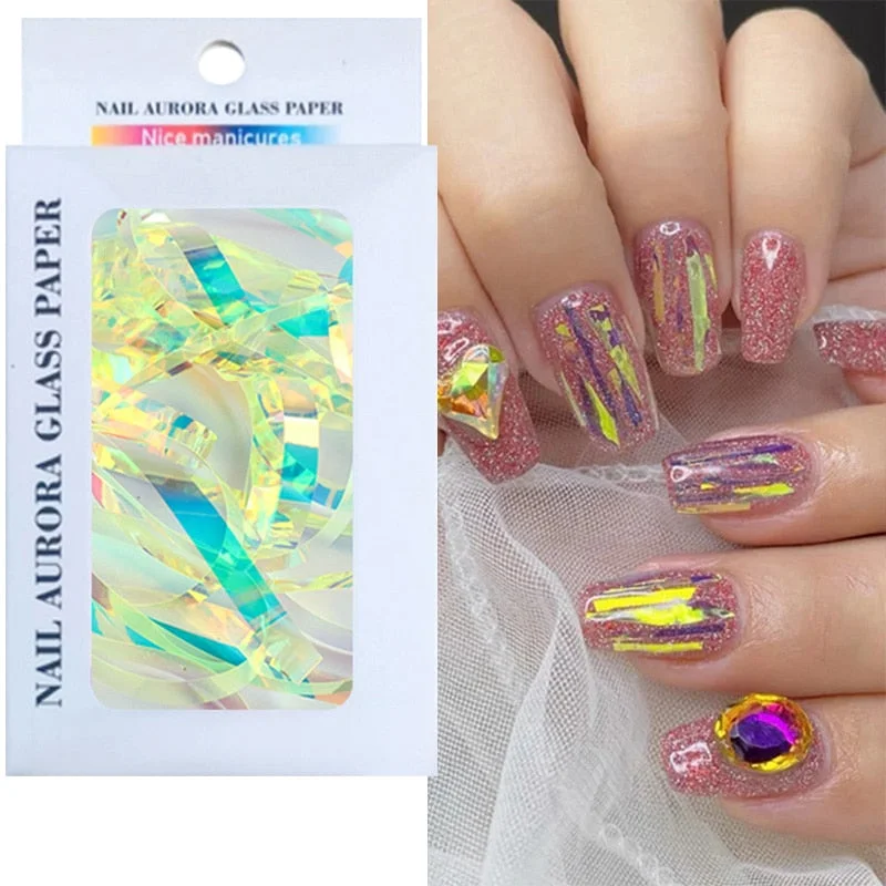 Sparkly Nail Aurora Foils Colorful Transfer Stickers Cellophane Mirror Stickers Sliders Wrap Paper Nail Art Decoration-Nail Inspo